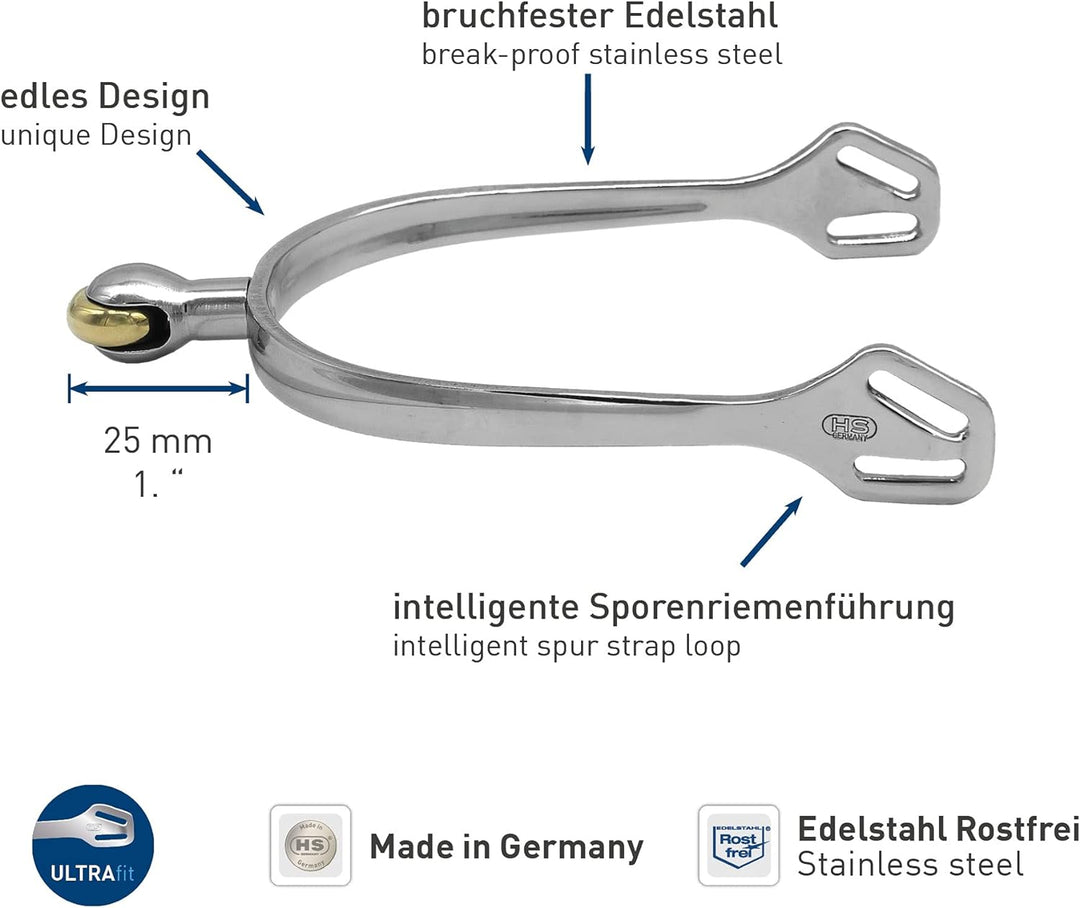 Sprenger Pferde Sporen Ultra fit Comfort Roller Super Soft I Reitsporen Edelstahl rostfrei, 25 mm ab