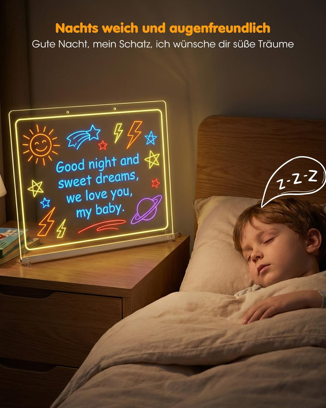 MQFORU LED Zeichenbrett 35x25CM, LED Notiztafel Abwischbar Maltafel Kinder mit 8 Colour Lighting 6 M