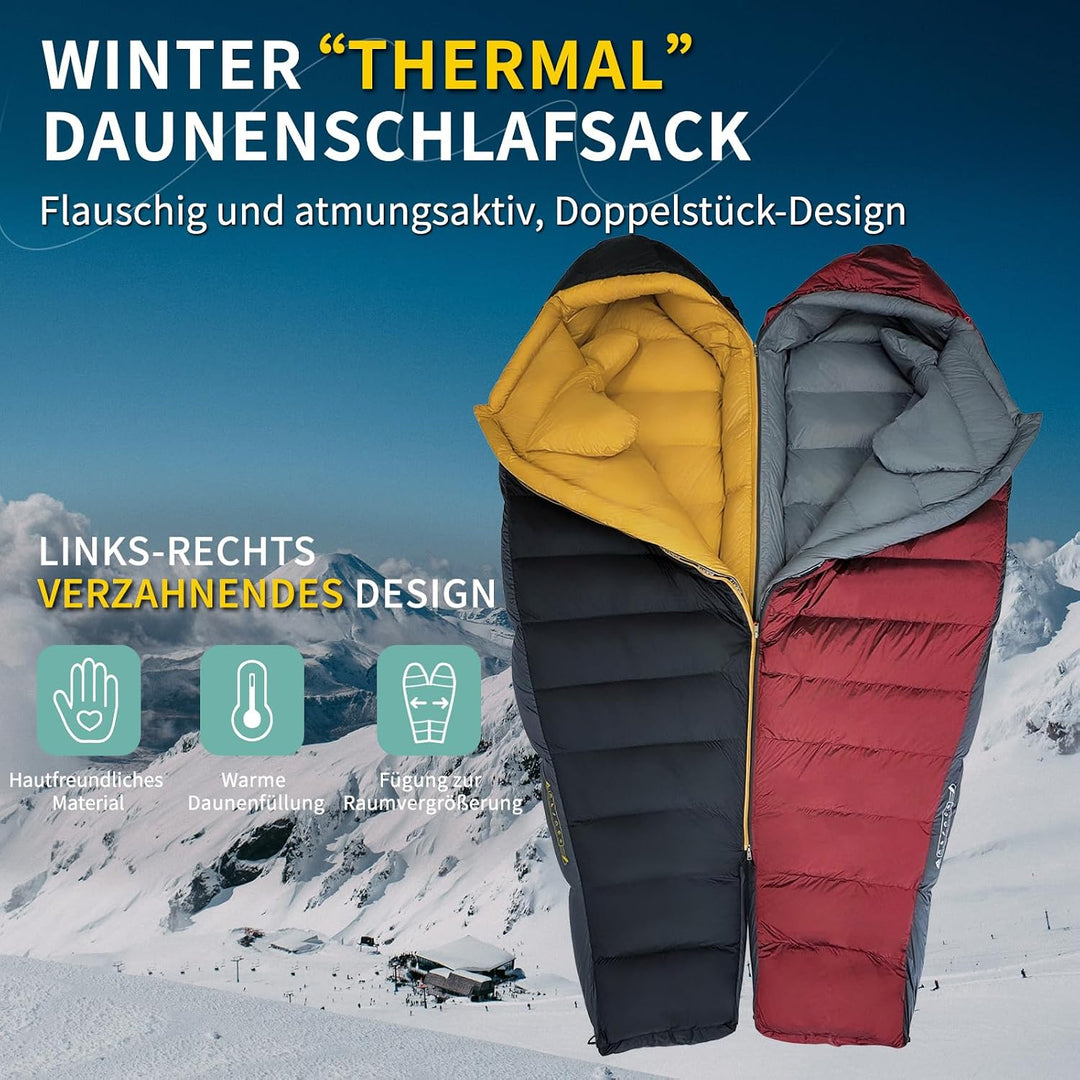 Daunenschlafsack für Erwachsene, kaltes Wetter, kleines Paket, leicht zu tragen, 680 FP. Rucksacksch