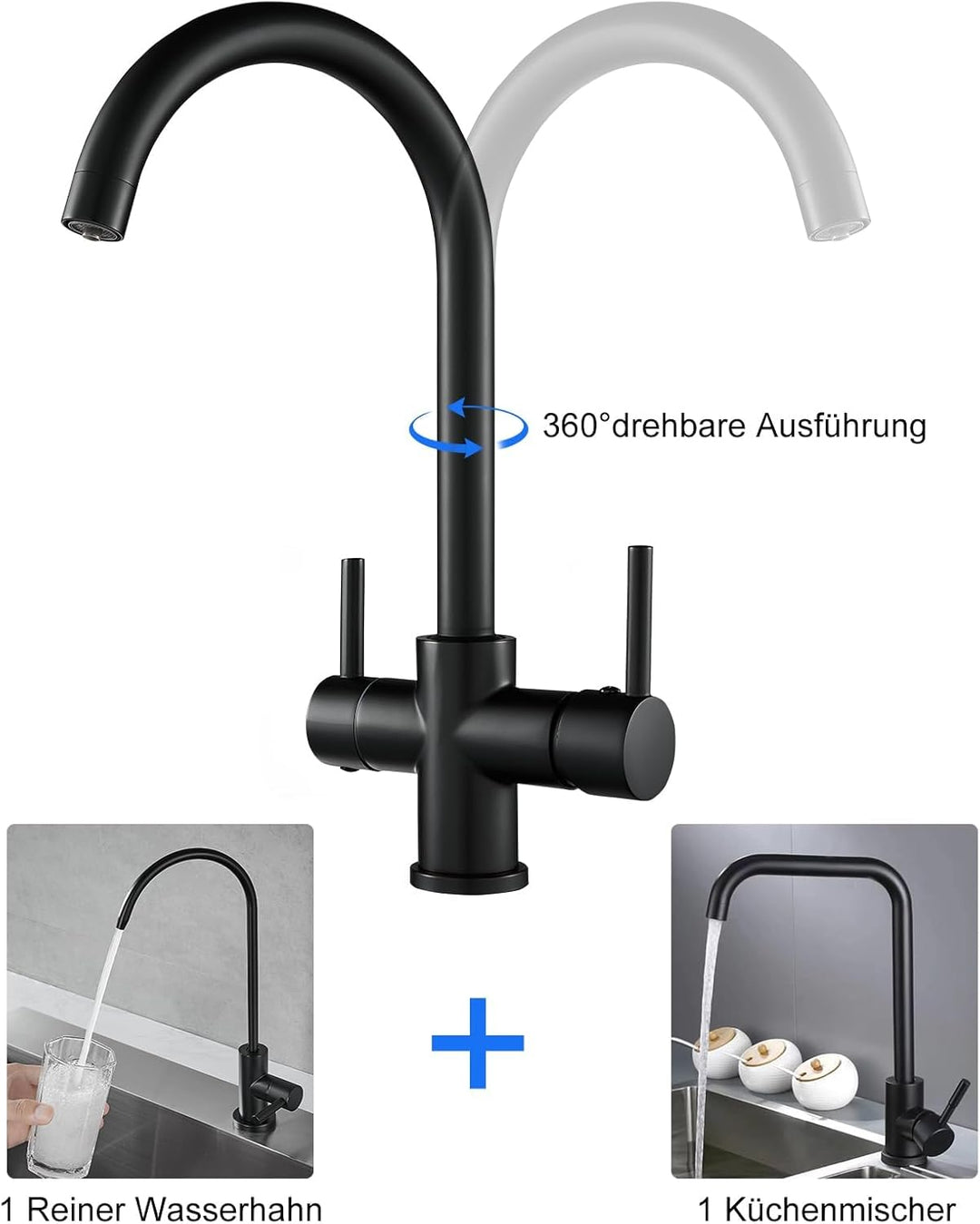 3 Wege Wasserhahn Küche, 360° Drehbar Küchenarmatur, KEOKBON 3 in 1 Hochdruckarmatur für Wasserfilte