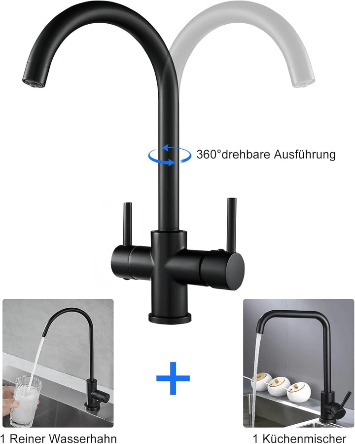 3 Wege Wasserhahn Küche, 360° Drehbar Küchenarmatur, KEOKBON 3 in 1 Hochdruckarmatur für Wasserfilte