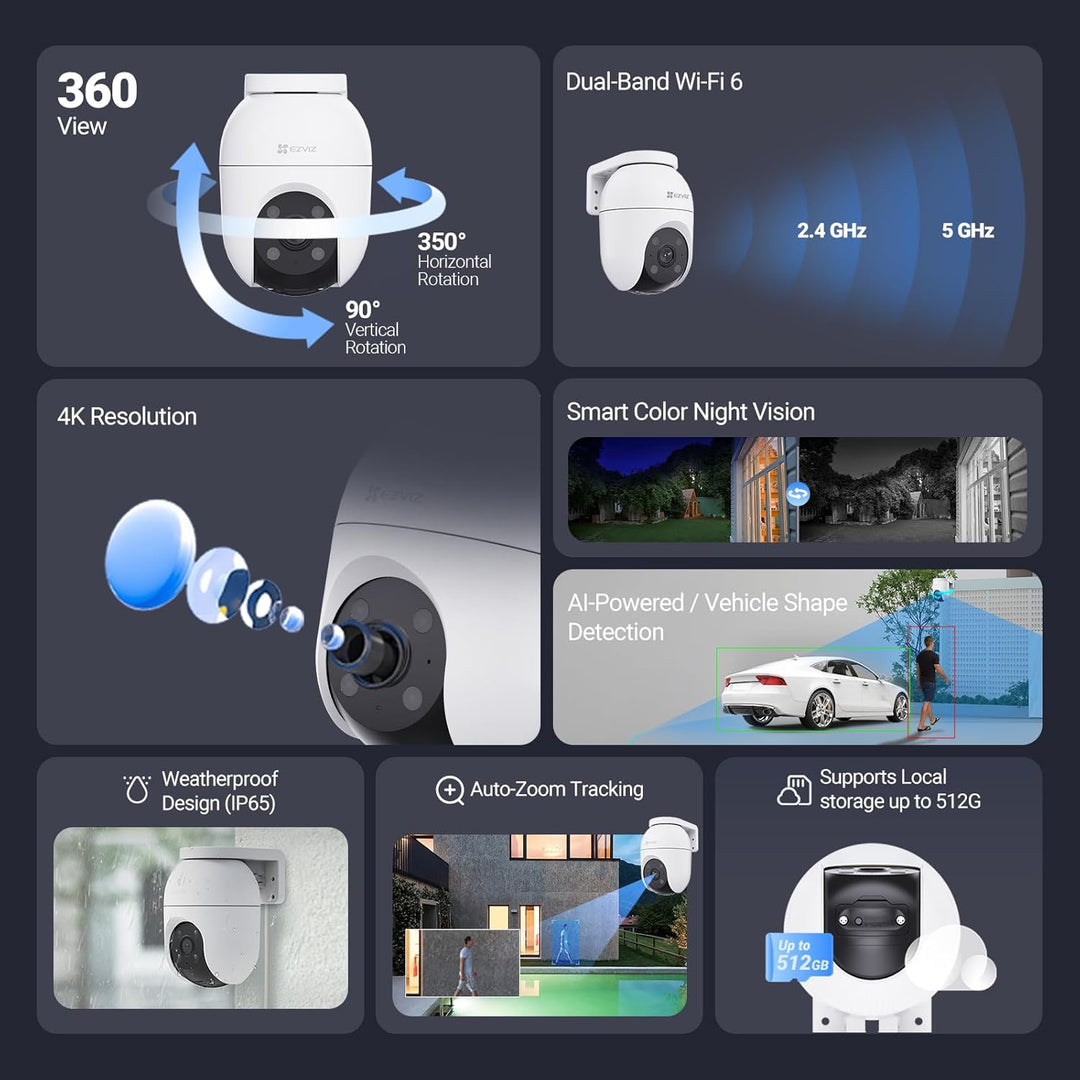 EZVIZ 4K Kamera Überwachung aussen, WLAN Pan&Tilt Camera mit Personen-/Fahrzeugerkennung, Zwei-Wege-