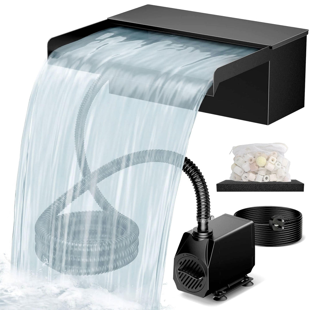 Biling 30cm 2500l/h Wasserfall Teich mit Filter für Gartenteiche bis 5000L | Edelstahl-Wasserfall fü