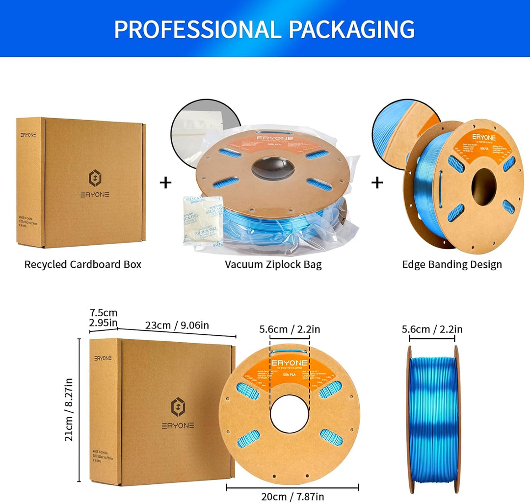 ERYONE Silk PLA Filament 1.75 mm, 3D-Drucker Filament PLA, 0,03 mm, 1 kg/Spule, Silk Blau