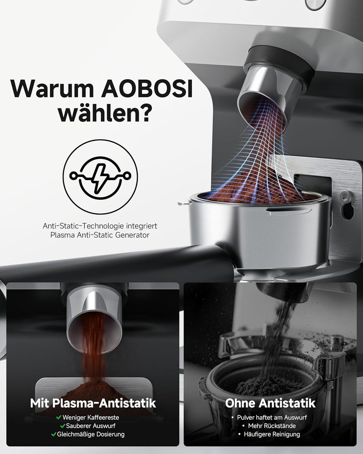 AAOBOSI Kaffeemühle Elektrisch, 45 Mahlgrade, 40 mm Edelstahl-Kegelmahlwerk Black&amp;silver, Black&amp;silv