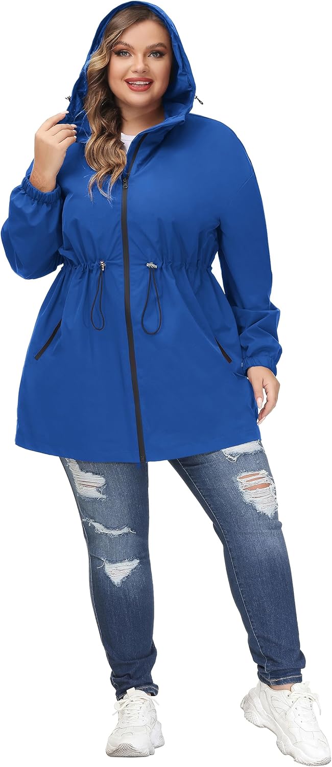 Hanna Nikole Damen Grosse Grösse Regenjacke Leicht Wasserdicht Regenmantel mit Kapuze Windbreaker Sp