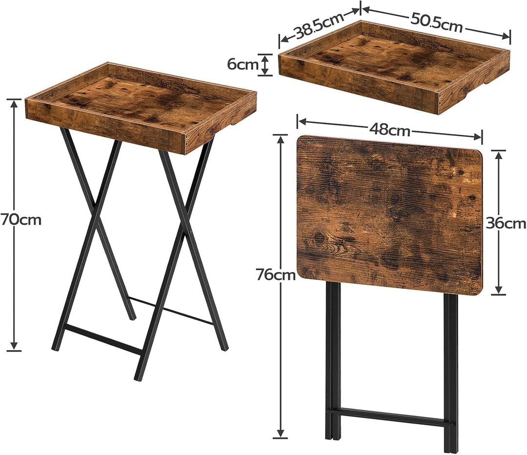 HOOBRO Beistelltisch mit Tablett, klappbarer Sofa-Beistelltisch mit abnehmbarem Holztablett, Vintage