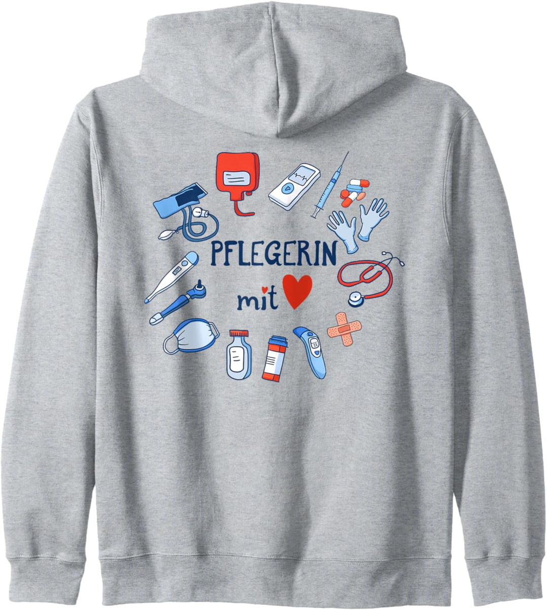 Pflegerin mit Herz Jacke Pflege Pausenjacke Krankenschwester Kapuzenjacke