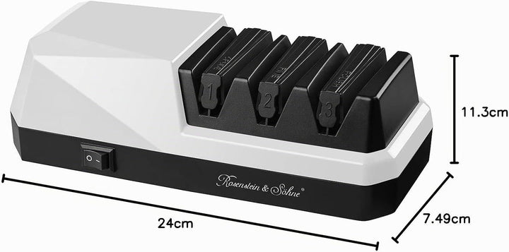 Rosenstein &amp; Söhne Schleifstein: Elektrischer Diamant- &amp; Keramik-Messerschärfer mit 3 Stufen, 20 W (