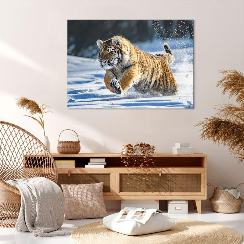 ARTTOR Bilder auf Leinwand 100x70cm Leinwandbild mit Rahmen tiger tier Gross Wanddeko Bild Schlafzim