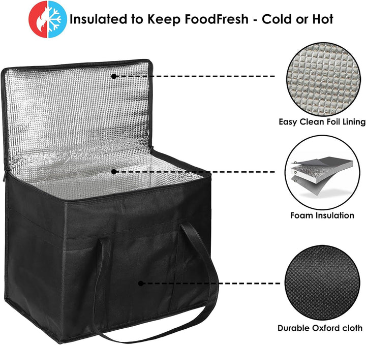30L Isolierte Picknick-Kühltaschen, 2 Wiederverwendbare Einkaufstaschen, Faltbare Kühlboxen mit Deck