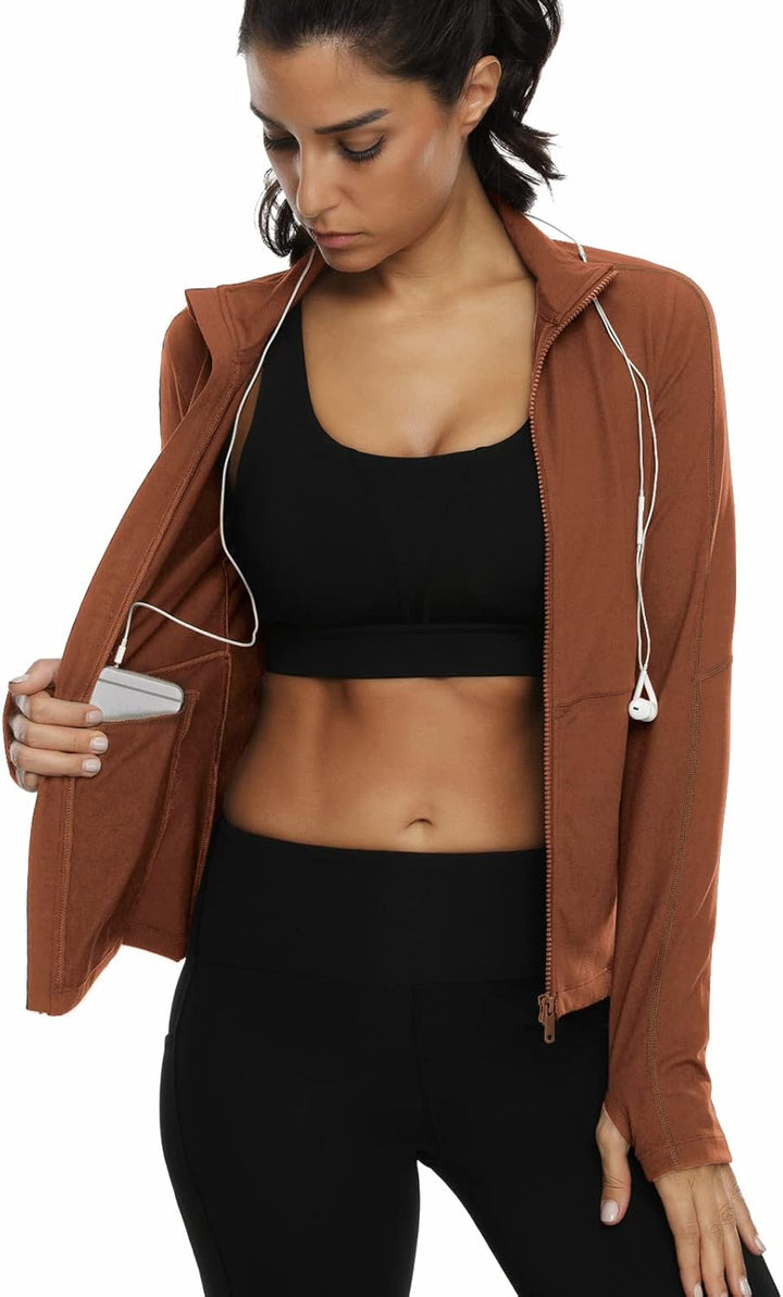 VUTRU Damen Laufjacke Hoher Kragen Leicht Sportjacke Langarm Yoga Shirt Fitness Jacke Atmungsaktive