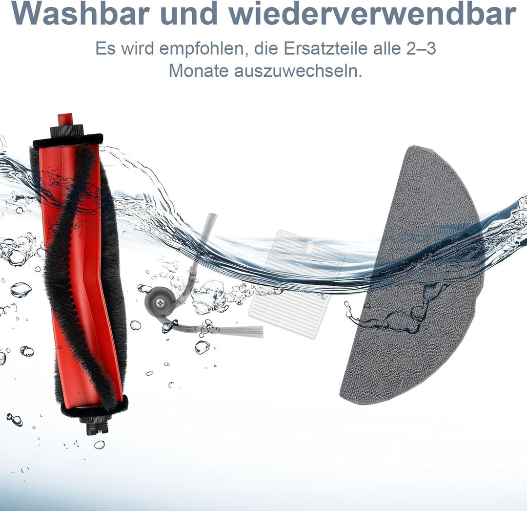 Zubehör für roborock Q7 L5+, Q7 M5+ Staubsauger, 2 Hauptbürste, 6 Wischtücher, 6 Filter, 6 Seitenbür