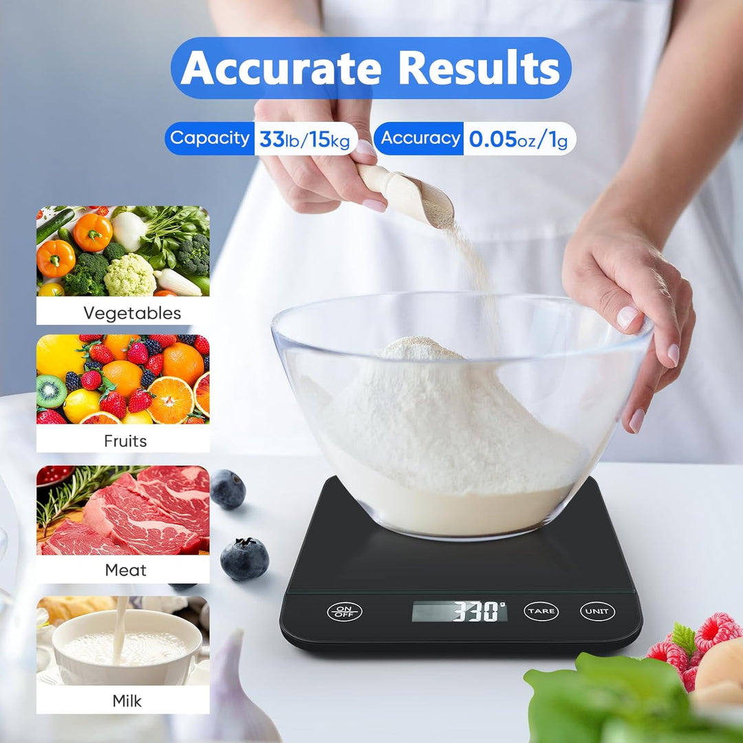 Digitale Küchenwaage, 10kg Kapazität, Sicherheitsglas, Einfache Tara-Funktion, Grosses LCD-Display,