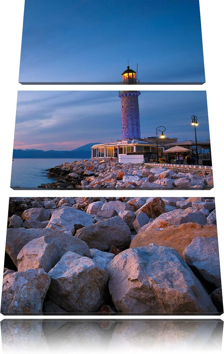 Pixxprint Leuchtturm bei Ebbe als Leinwandbild/Grösse: 3 Teilig (120x80) cm/Wandbild/Kunstdruck/fert
