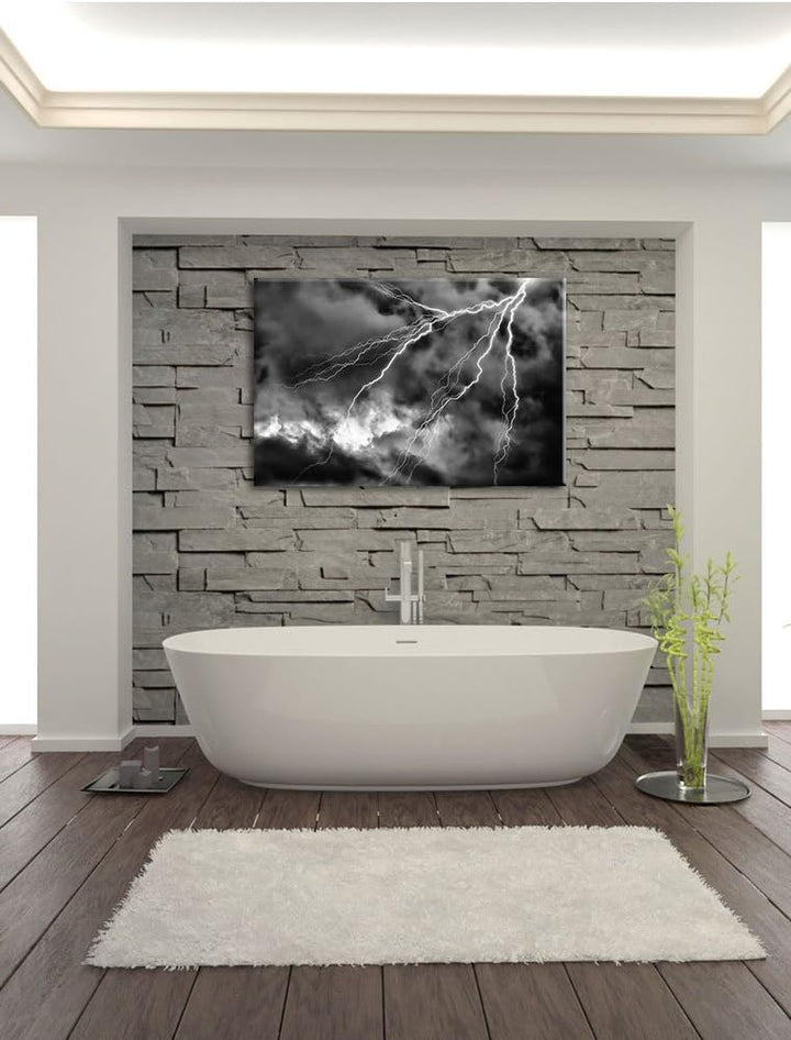 Monocrome, Blitze, Format: 100x70 auf Leinwand, XXL riesige Bilder fertig gerahmt mit Keilrahmen, Ku