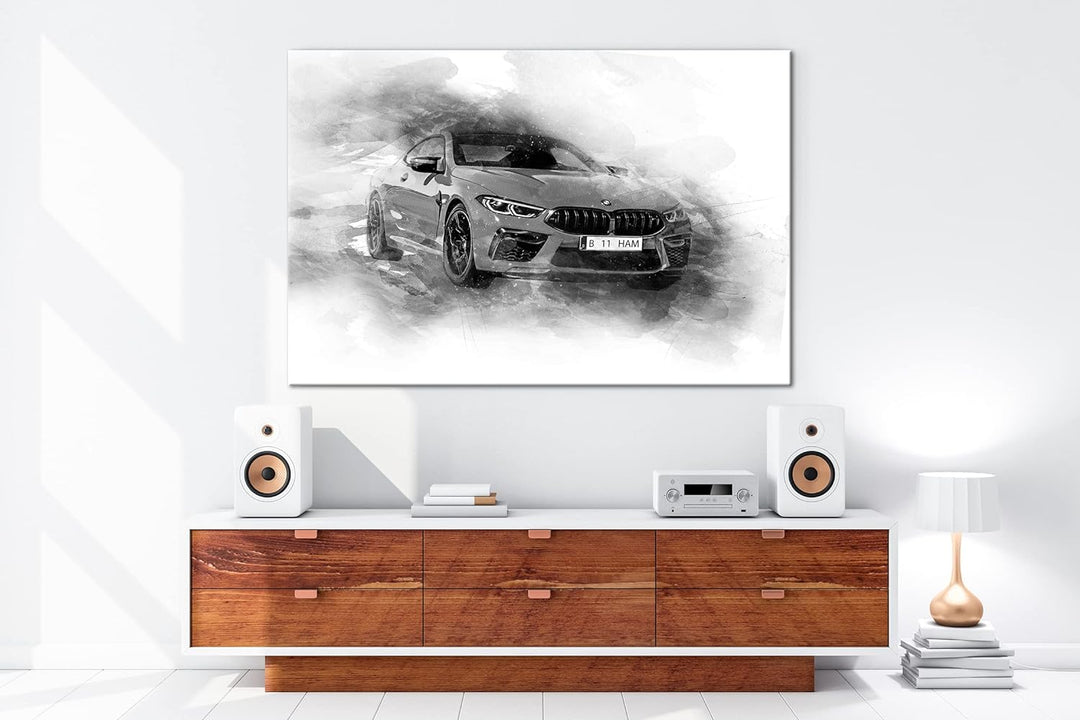 deyoli küstlericher Sportwagen Effekt: Schwarz&amp;Weiss Format: 80x60 als Leinwandbild, Motiv fertig ge