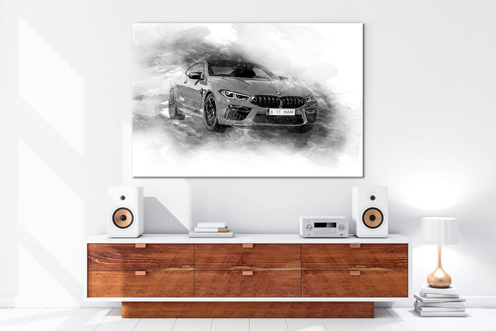 deyoli küstlericher Sportwagen Effekt: Schwarz&amp;Weiss Format: 80x60 als Leinwandbild, Motiv fertig ge