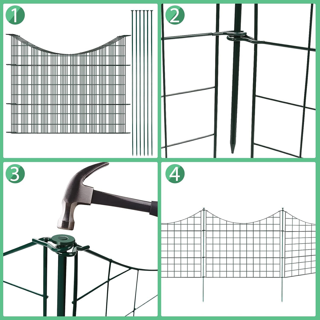 Ikodm Teichzaun Gartenzaun Komplettset - 5 Stück Teichzaun Steckzaun Metall 11 Zaunelemente - 5 Zaun