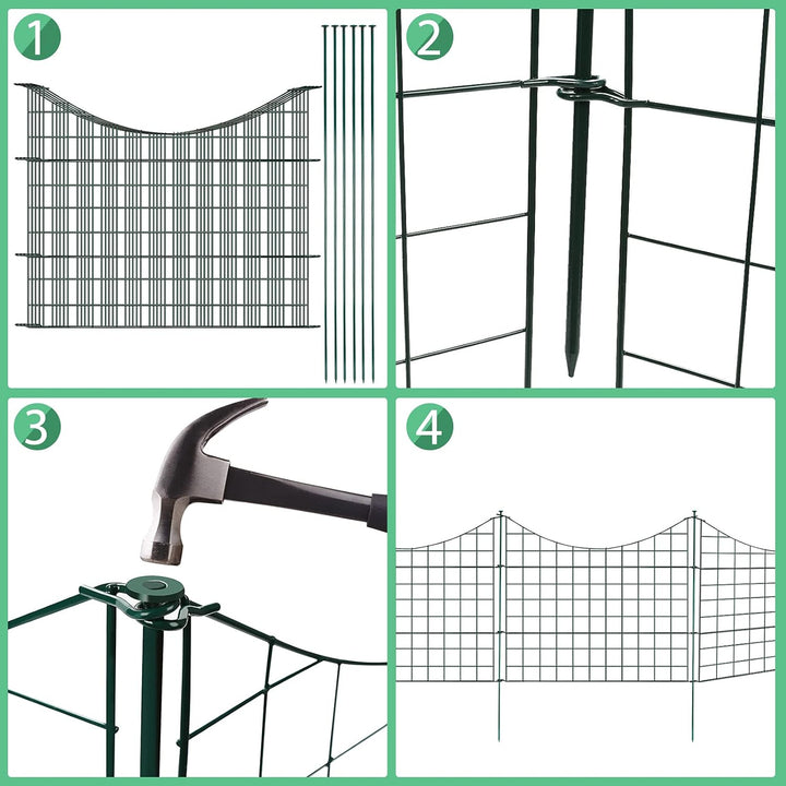 Ikodm Teichzaun Gartenzaun Komplettset - 5 Stück Teichzaun Steckzaun Metall 11 Zaunelemente - 5 Zaun