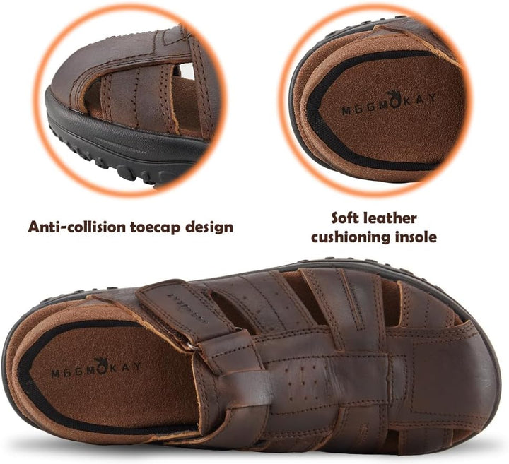 MGGMOKAY Herren Leder Sandalen Fisherman Closed Toe Outdoor-Sandale 41 EU Sattel, 41 EU Sattel