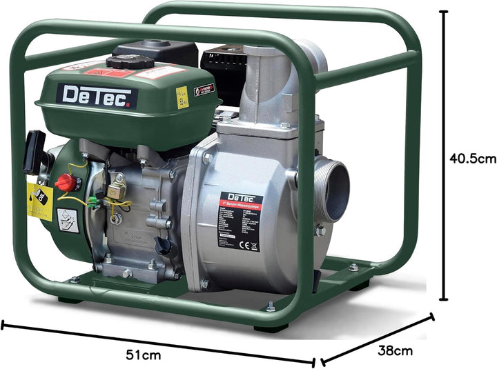 DeTec 3" Benzin Wasserpumpe Gartenpumpe (60.000 L/h, 28 Meter Förderhöhe, 3 Zoll Anschluss, 7 Meter