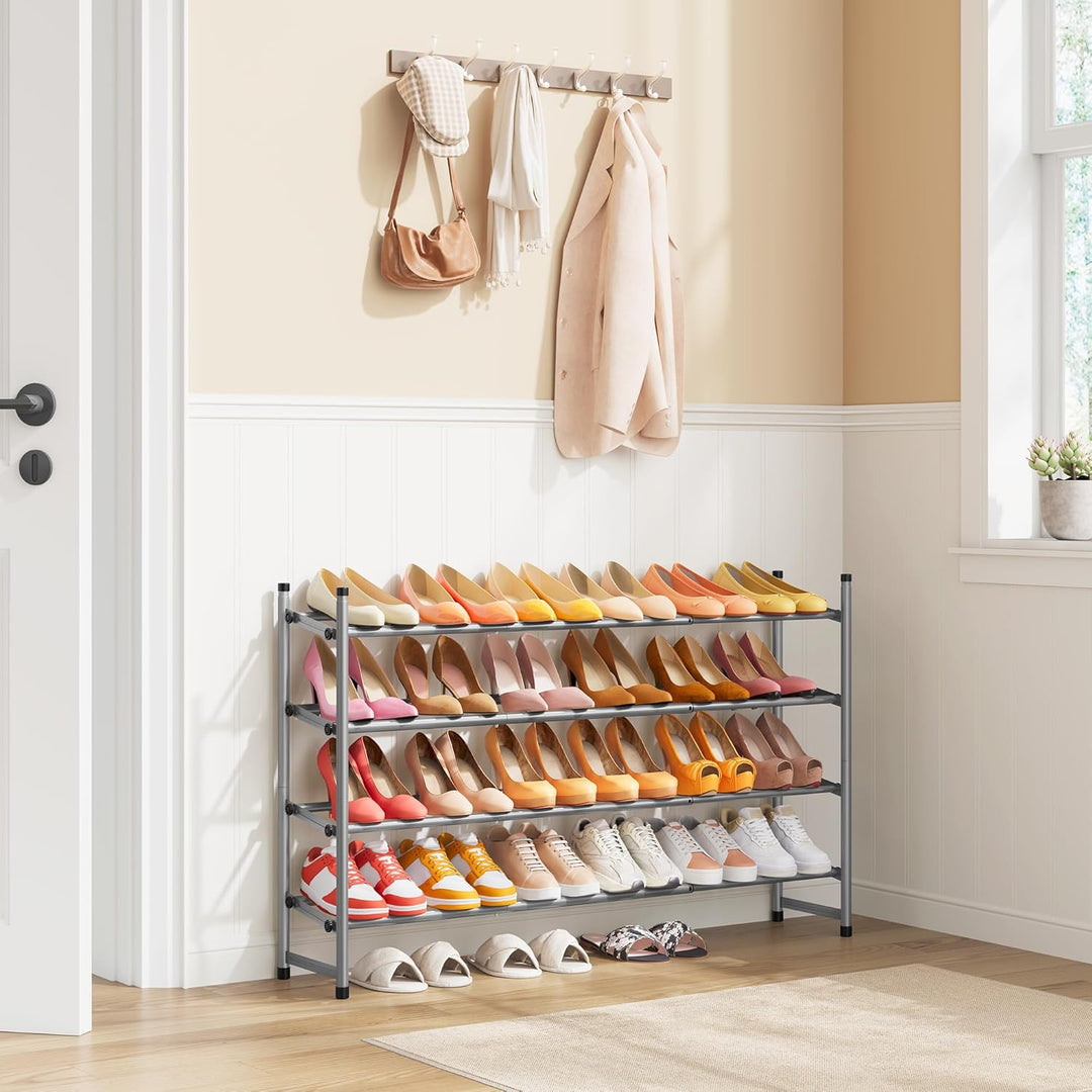 Tajsoon Schuhregal 4 Ebenen, 74–104 cm verstellbar &amp; stapelbar, für Eingang, Kleiderschrank, Garage,