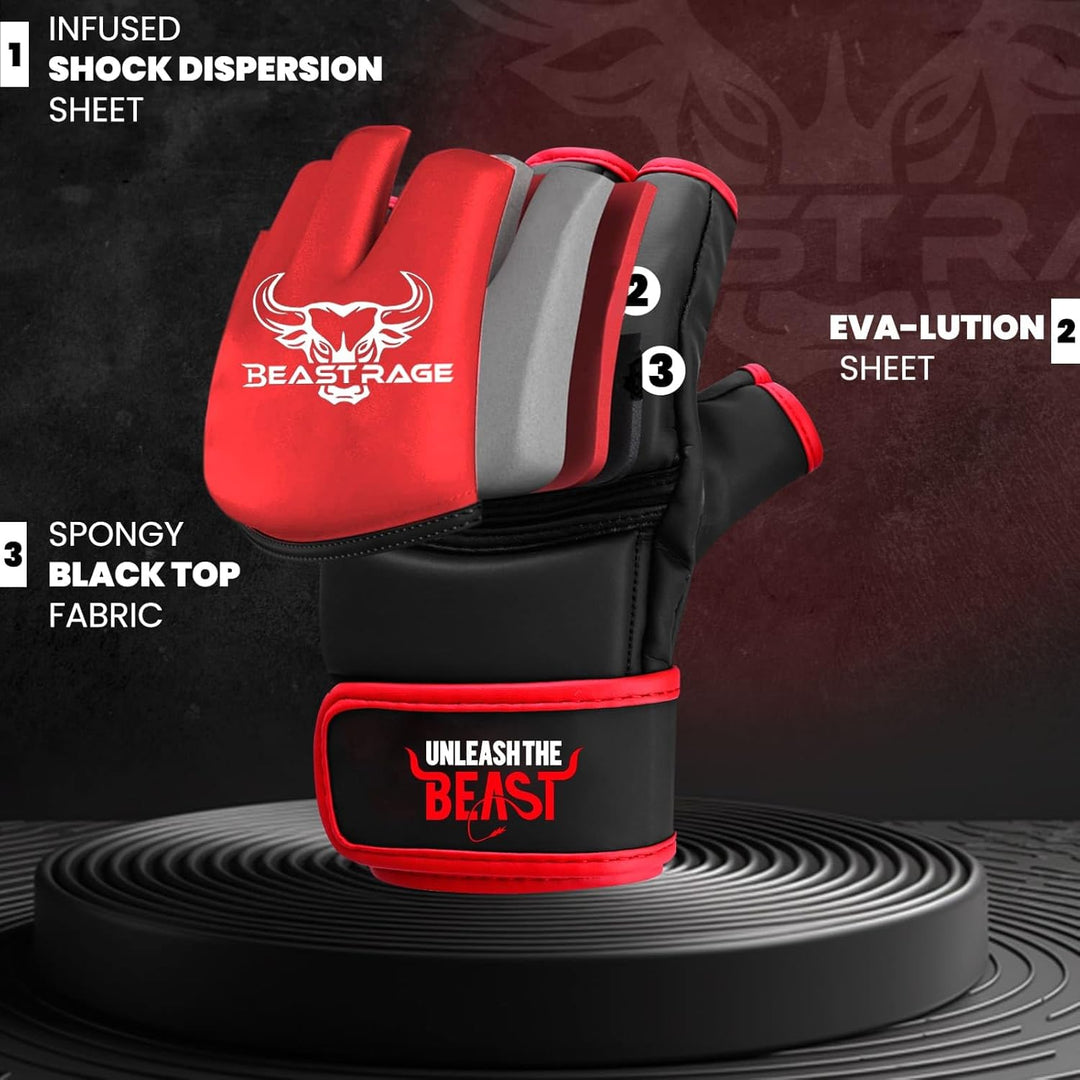 BEASTRAGE MMA Handschuhe für Männer und Frauen,Martial Arts Mitts Grappling Sparring,Ventilated Palm