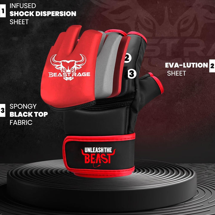 BEASTRAGE MMA Handschuhe für Männer und Frauen,Martial Arts Mitts Grappling Sparring,Ventilated Palm