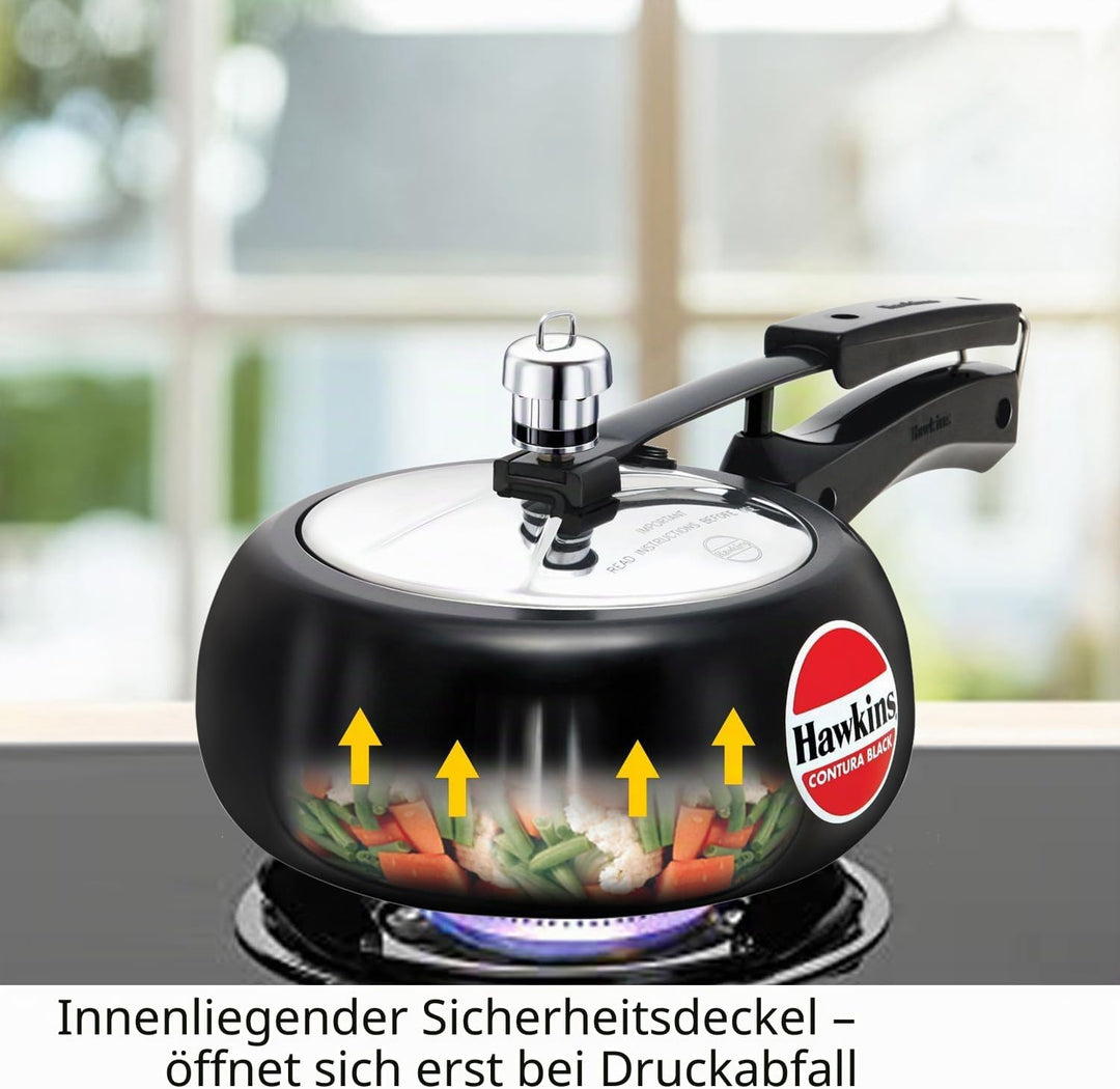 Hawkins CB20 Schnellkochtopf harteloxiert, 2 Liter, Contura Schwarz 2-Liter, 2-Liter