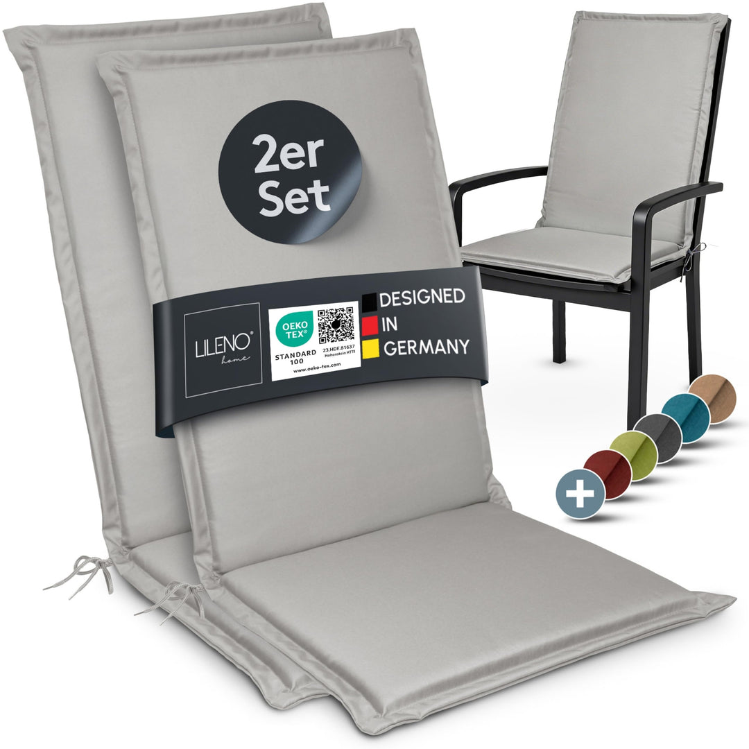 LILENO HOME Gartenstuhl Auflagen [2er Set - Hochlehner] in Grau - Bequeme Liegen als Sitzauflagen fü