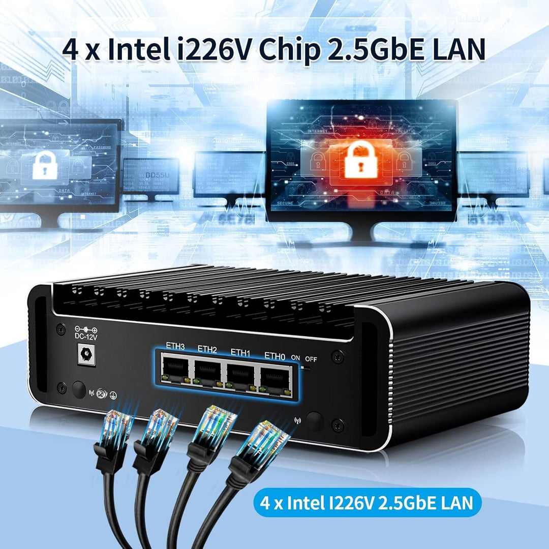 Firewall Mini PC J6413 4 Core, 4 x i226V 2.5GbE LAN OPNsense Router Micro Appliance, DDR4 8GB RAM 12