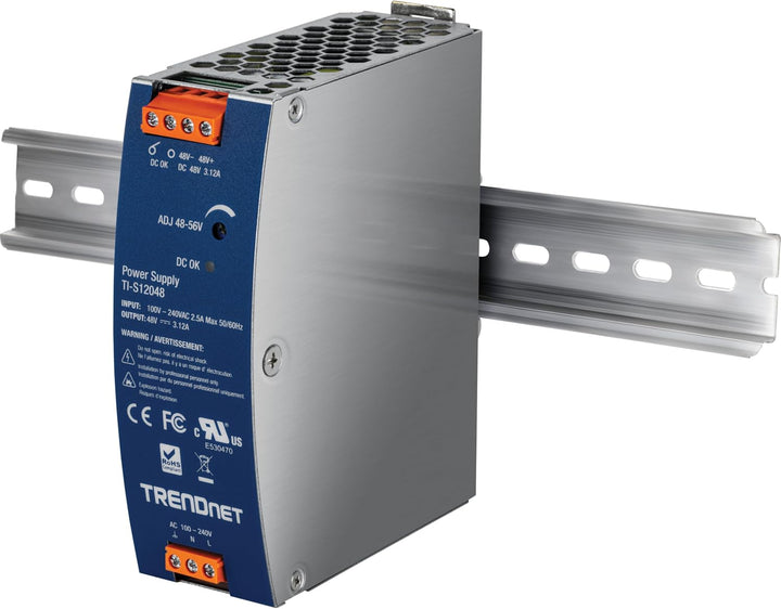 TRENDnet TI-S12048 120 W industrielles DIN-Rail-Netzteil mit Einfachausgang, Extremer -25 bis 70 °C
