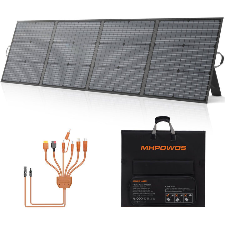 220W Tragbares Solarpanel, Leichtes Faltbares 20V Solarpanel mit Verstellbarem Ständer, IP67 Wasserd