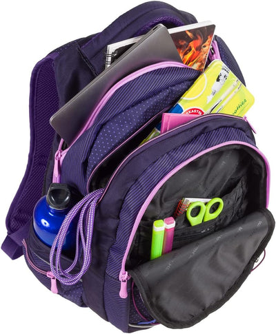 Walker 42011-074 - Schul-Rucksack Fame Twist Violett mit 3 Fächern, Seitentaschen und Gummiseil, Sch