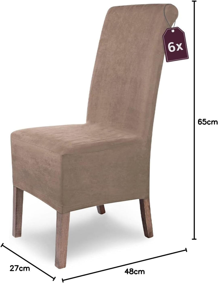 SCHEFFLER-Home Stuhlhussen 6er Set Leon Taupe/elastische Wildleder Hussen für Stühle/Robustes Freisc