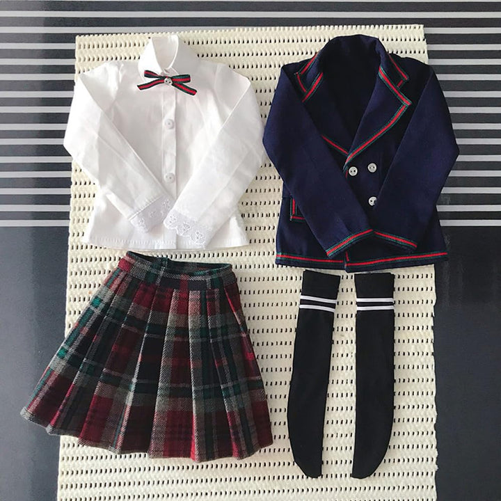 niannyyhouse 1/3 1/4 BJD Puppen Kleidung Mantel Hemd Plaid Faltenrock Socken Europäische Dunkelblau