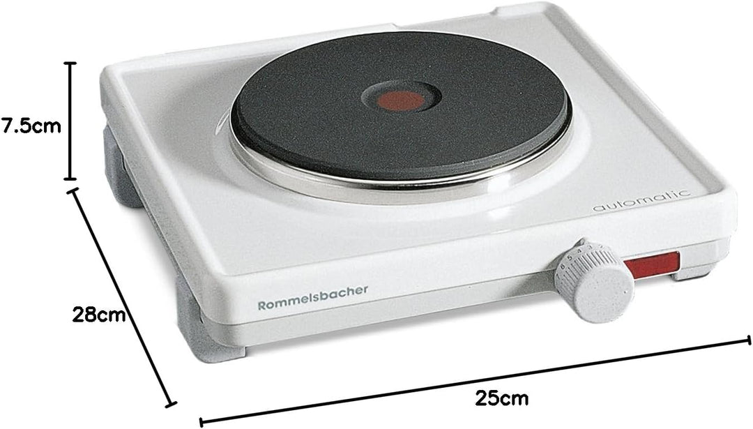 ROMMELSBACHER Automatik Einzelkochplatte AK 1580 - Gehäuse feueremailliert, weiss, Gussheizplatte 14