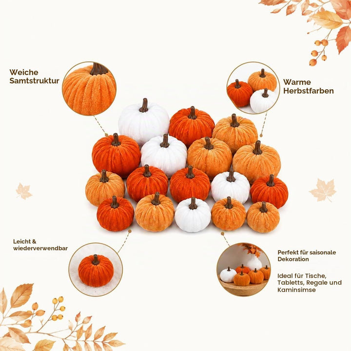 Künstliche Samtpumpkine 16er Set, Herbst‑Halloween Deko