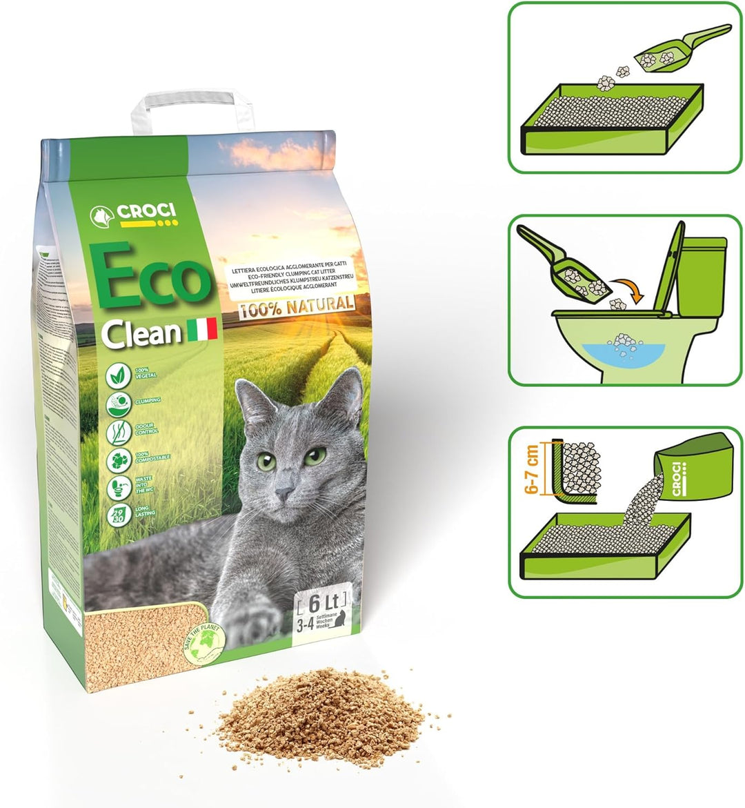 Croci Eco Clean Katzenstreu, klumpend, biologisch abbaubar, 100% pflanzlich, langanhaltend, geruchsh