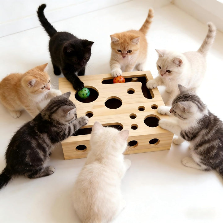 Katzen Krallenfeiler Spielbox, Krallenpflege Board & Interaktives Kratzspielzeug für Katzen, 30x25 c