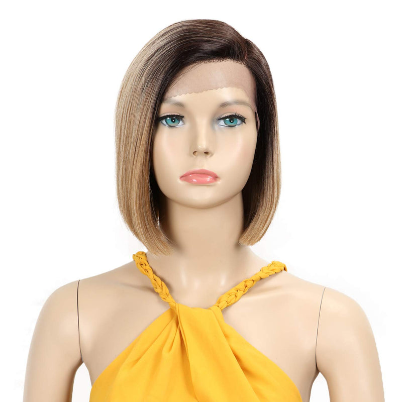 Début Lace Front Perücke für schwarze Damen Bob Perücke für weisse Damen Kunsthaar 24 cm 120g Braun