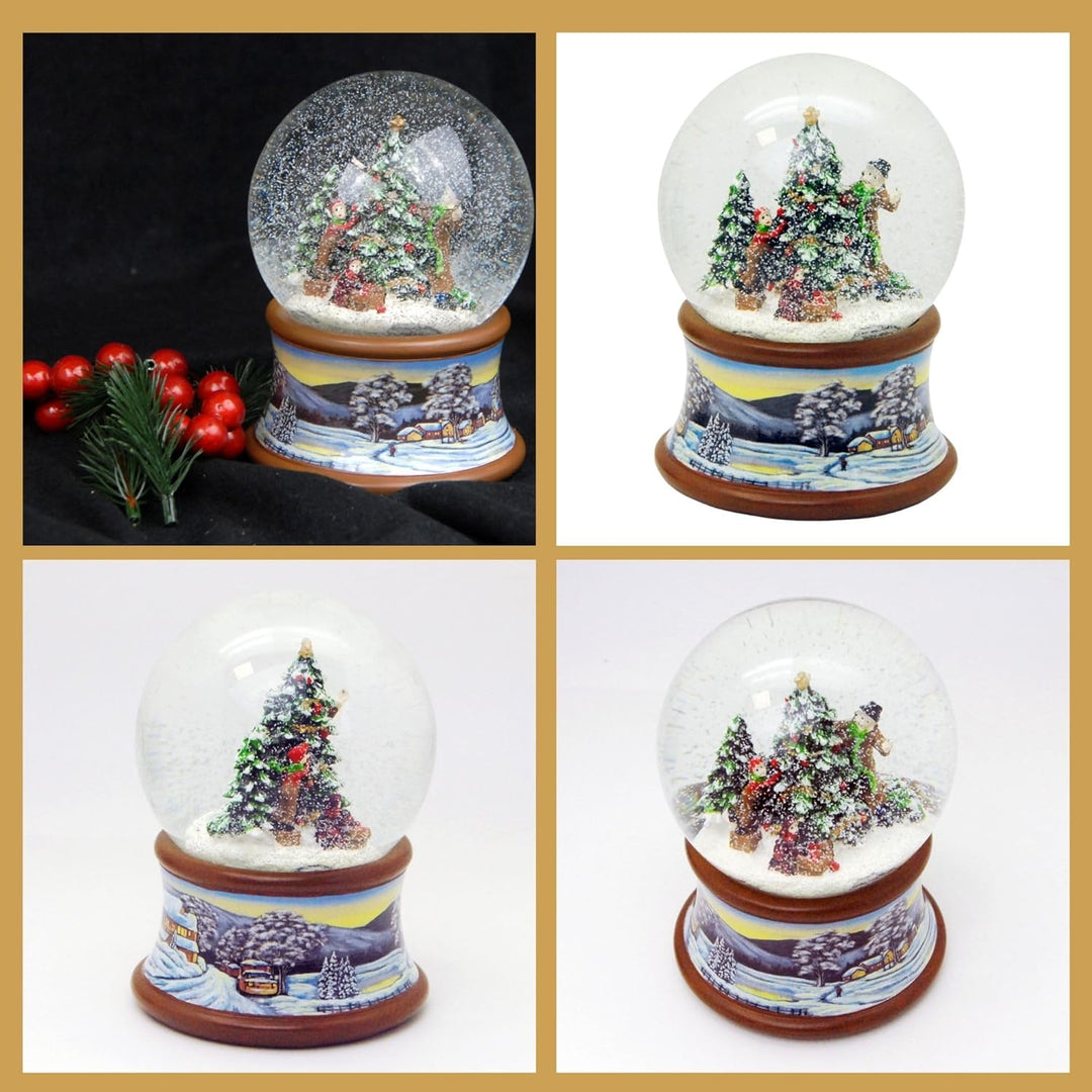 Weihnachts-Schneekugel mit Musik | Schneekugel Christbaum schmücken | Sockel Winterlandschaft braun
