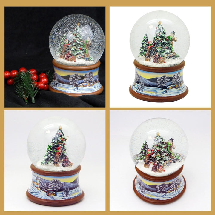 Weihnachts-Schneekugel mit Musik | Schneekugel Christbaum schmücken | Sockel Winterlandschaft braun