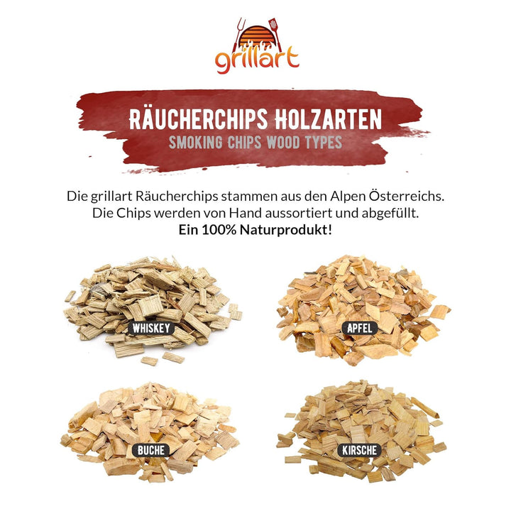 grillart® Premium BBQ Räucherchips Mix 4er XL Set für das besondere Raucharoma – sehr rauchaktives R