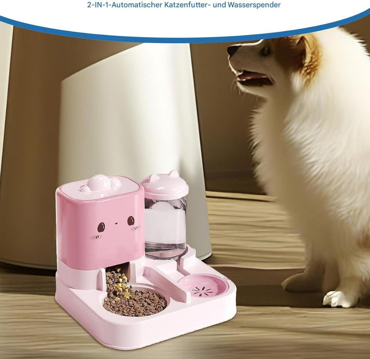 Automatischer Katzenfutter und Wasserspender Set | 2-in-1 Katzenfütterer | 1.5L Wasserspender und 2.