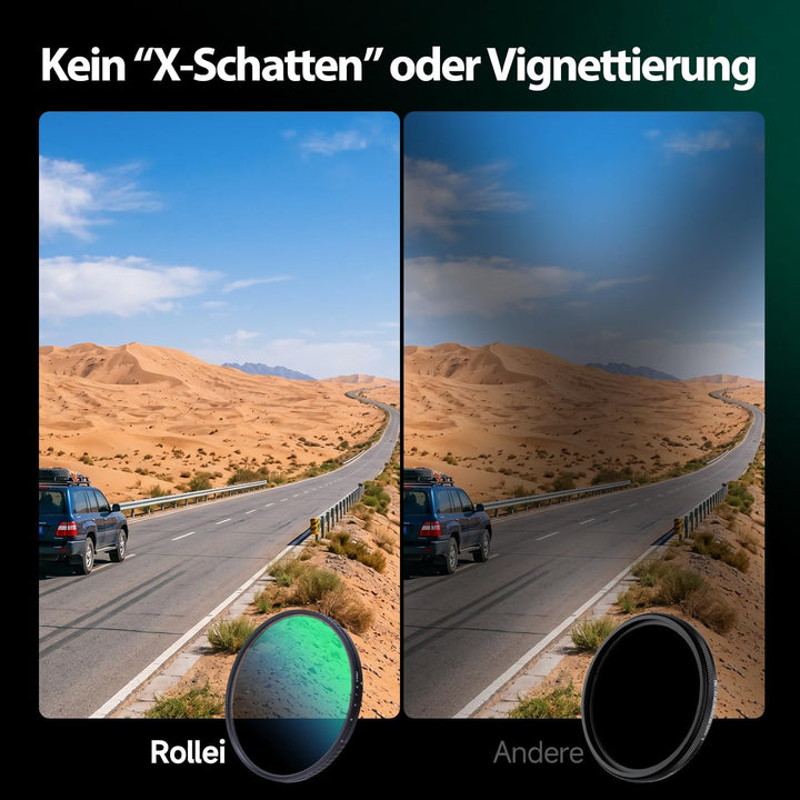 Rollei Variabler ND Filter, F:X Pro Variabler Rundfilter - ND8 bis ND 512 aus Gorilla® Glas mit 3-9