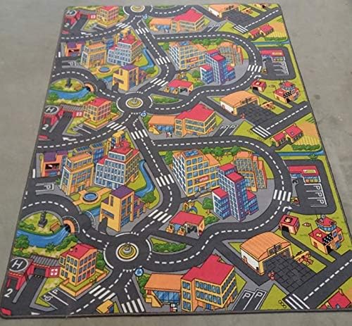 Kinderteppich Spielteppich Strassenteppich Stadt Kinderzimmer Häuser Auto Teppich für Jungen und Mäd
