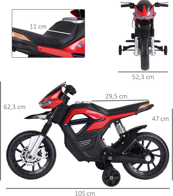 HOMCOM Kindermotorrad Kinder-Elektromotorrad Elektro-Motorrad für Kinder 3-6 Jahren Licht Musik MP3