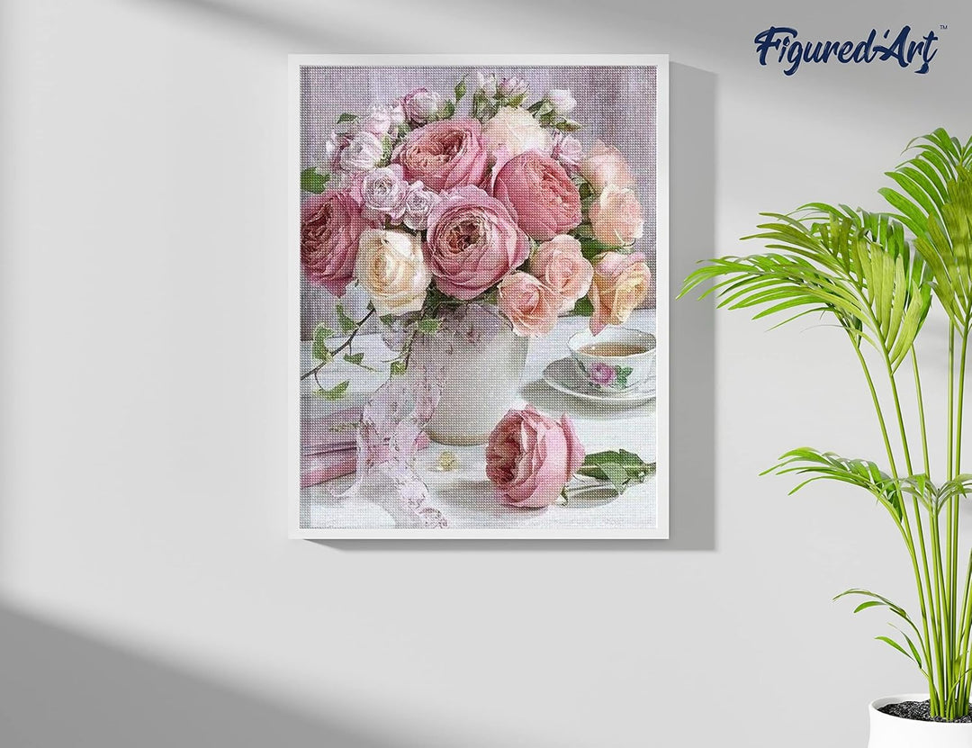 Figured'Art Diamond Painting Erwachsene 40x50cm Mit Rahmen Ganze Leinwand gespannt Rosenstrauss 5D B